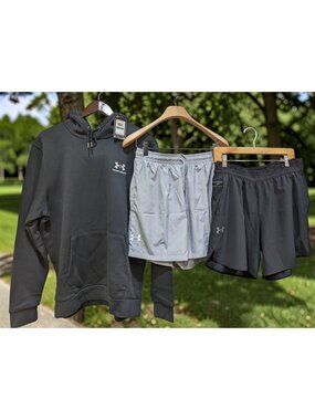 Men's Under Armour Hoodie w 2 Athletic Shorts-  3 Piece set- Large NWT!